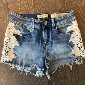 Indigo Rein Denim High arise Cut off Embroidered Shorts Size 1